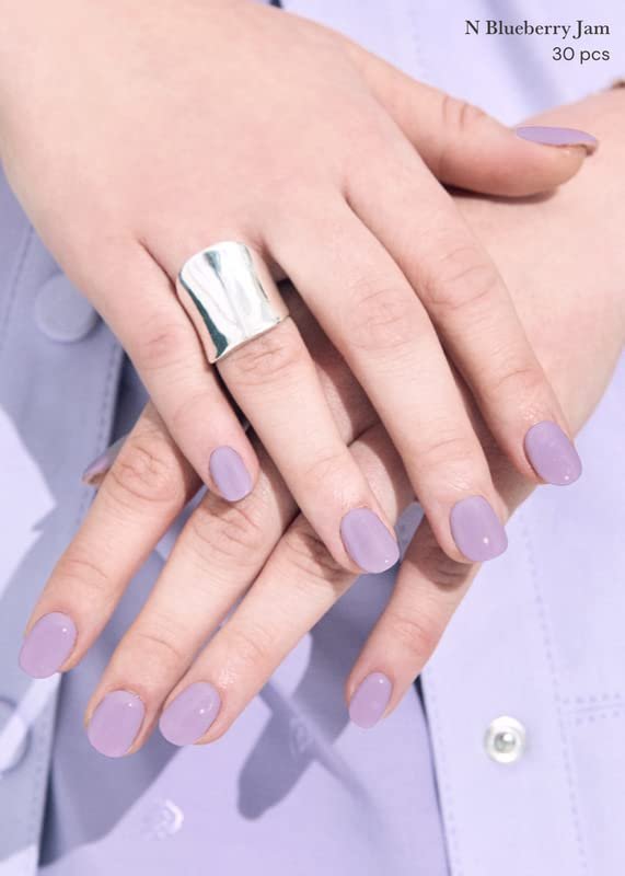 ohora Semi Cured Gel Nail Strips (N Blueberry Jam) - 34-Piece Set, Solid Purple, UV/LED Curable, Salon-Quality Manicure at Home Avelisse