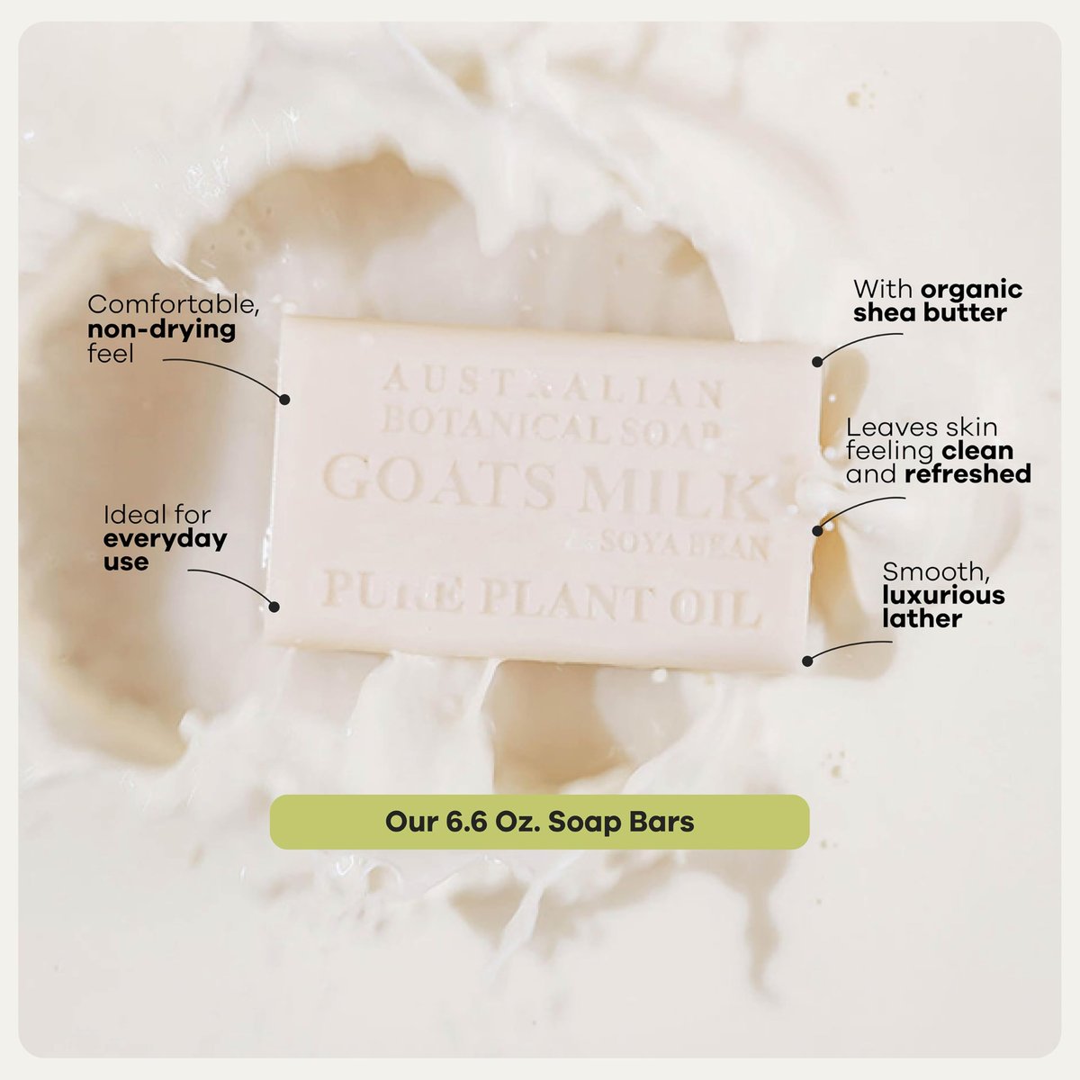 Australian Botanical Soap Goats Milk Bars - 8-Pack, 6.6 oz Each, Triple Milled with Soya Bean Oil & Organic African Shea Butter Avelisse