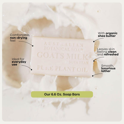 Australian Botanical Soap Goats Milk Bars - 8-Pack, 6.6 oz Each, Triple Milled with Soya Bean Oil & Organic African Shea Butter Avelisse