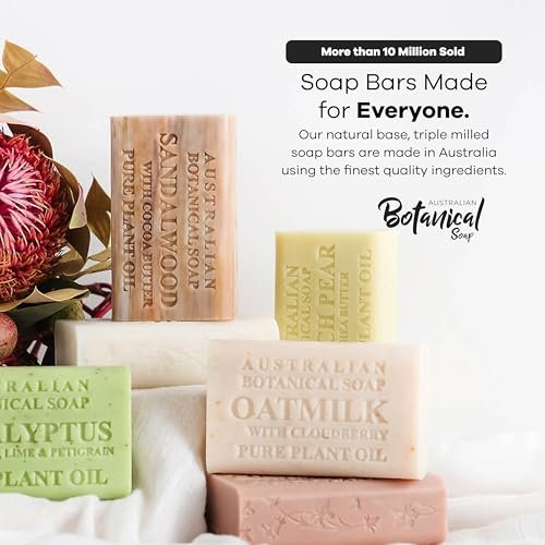 Australian Botanical Soap Goats Milk Bars - 8-Pack, 6.6 oz Each, Triple Milled with Soya Bean Oil & Organic African Shea Butter Avelisse
