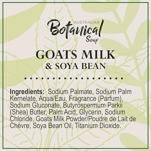 Australian Botanical Soap Goats Milk Bars - 8-Pack, 6.6 oz Each, Triple Milled with Soya Bean Oil & Organic African Shea Butter Avelisse