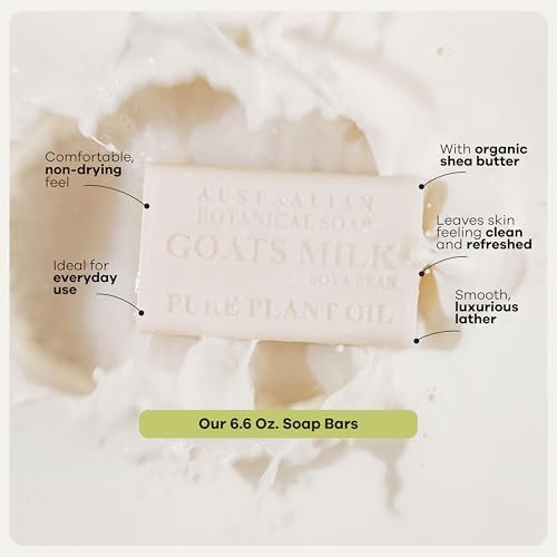 Australian Botanical Soap Goats Milk Bars - 8-Pack, 6.6 oz Each, Triple Milled with Soya Bean Oil & Organic African Shea Butter Avelisse