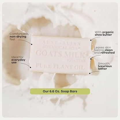 Australian Botanical Soap Goats Milk Bars - 8-Pack, 6.6 oz Each, Triple Milled with Soya Bean Oil & Organic African Shea Butter Avelisse