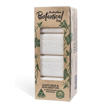 Australian Botanical Soap Goats Milk Bars - 8-Pack, 6.6 oz Each, Triple Milled with Soya Bean Oil & Organic African Shea Butter Avelisse