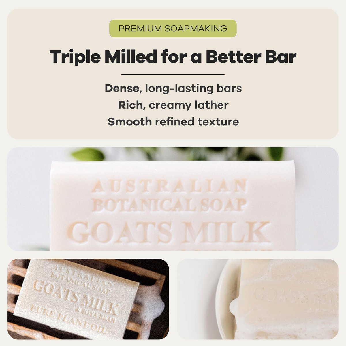 Australian Botanical Soap Goats Milk Bars - 8-Pack, 6.6 oz Each, Triple Milled with Soya Bean Oil & Organic African Shea Butter Avelisse