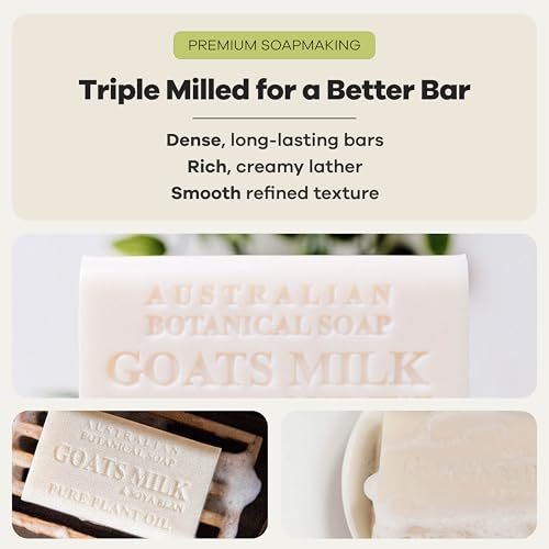 Australian Botanical Soap Goats Milk Bars - 8-Pack, 6.6 oz Each, Triple Milled with Soya Bean Oil & Organic African Shea Butter Avelisse