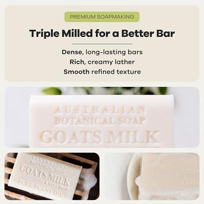 Australian Botanical Soap Goats Milk Bars - 8-Pack, 6.6 oz Each, Triple Milled with Soya Bean Oil & Organic African Shea Butter Avelisse