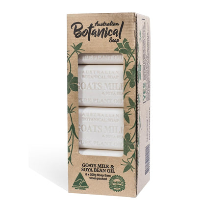 Australian Botanical Soap Goats Milk Bars - 8-Pack, 6.6 oz Each, Triple Milled with Soya Bean Oil & Organic African Shea Butter Avelisse