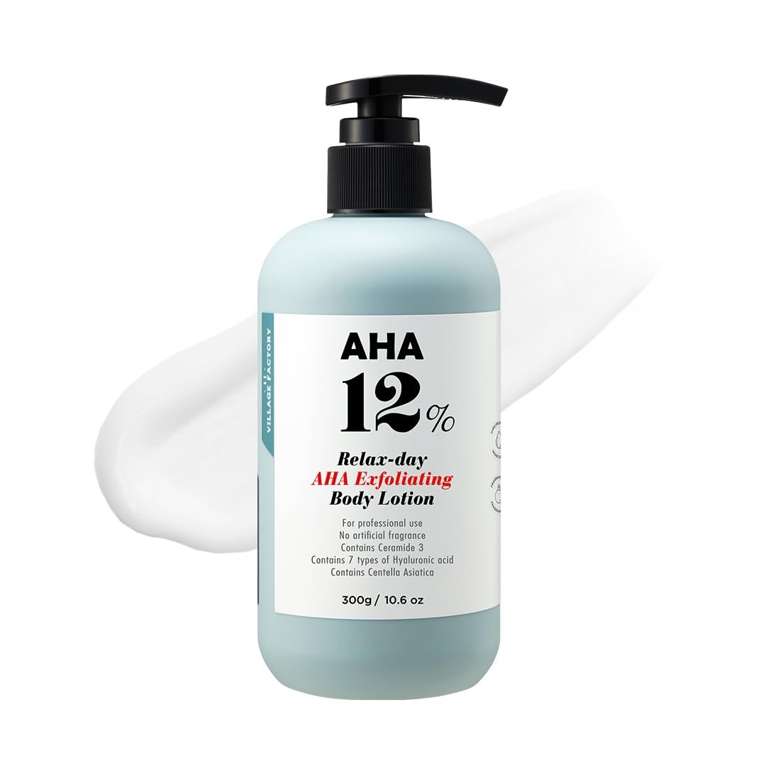 VILLAGE11FACTORY Relax Day AHA Exfoliating Body Lotion | Glycolic Acid Lotion for KP, Strawberry Legs & Rough Skin | Hydrating Body Moisturizer for Dark Spots, Acne & Texture | 10.6 fl oz Avelisse