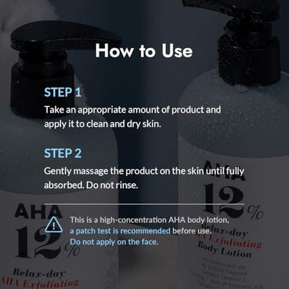 VILLAGE11FACTORY Relax Day AHA Exfoliating Body Lotion | Glycolic Acid Lotion for KP, Strawberry Legs & Rough Skin | Hydrating Body Moisturizer for Dark Spots, Acne & Texture | 10.6 fl oz Avelisse