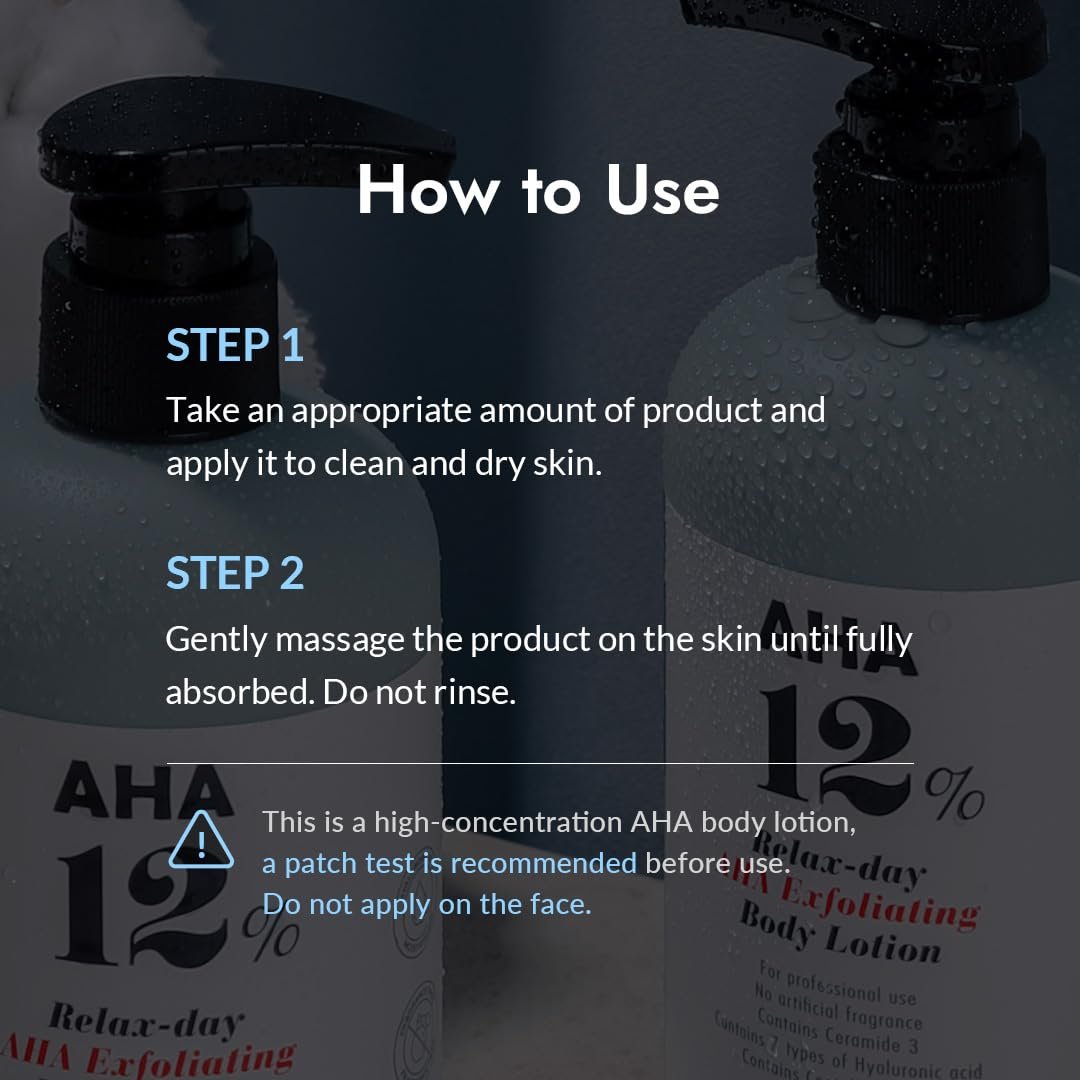 VILLAGE11FACTORY Relax Day AHA Exfoliating Body Lotion | Glycolic Acid Lotion for KP, Strawberry Legs & Rough Skin | Hydrating Body Moisturizer for Dark Spots, Acne & Texture | 10.6 fl oz Avelisse