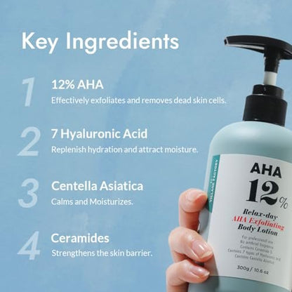 VILLAGE11FACTORY Relax Day AHA Exfoliating Body Lotion | Glycolic Acid Lotion for KP, Strawberry Legs & Rough Skin | Hydrating Body Moisturizer for Dark Spots, Acne & Texture | 10.6 fl oz Avelisse
