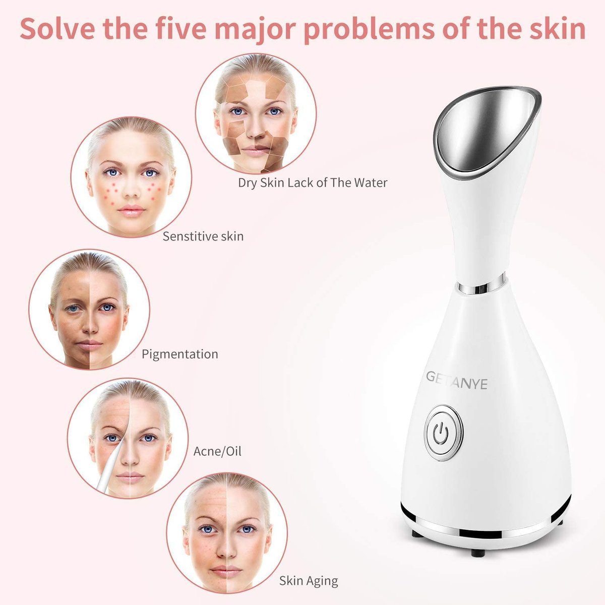 GETANYE Nano Ionic Face Steamer - Deep Pore Cleansing & Moisturizing Spa Humidifier with Free Blackhead Remover Kit Avelisse