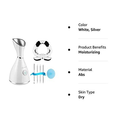 GETANYE Nano Ionic Face Steamer - Deep Pore Cleansing & Moisturizing Spa Humidifier with Free Blackhead Remover Kit Avelisse