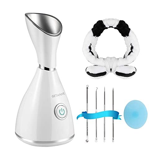 GETANYE Nano Ionic Face Steamer - Deep Pore Cleansing & Moisturizing Spa Humidifier with Free Blackhead Remover Kit Avelisse
