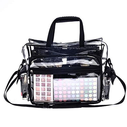 Jula Vance Medium Clear PVC Makeup Artist Bag - Transparent Cosmetic Storage Bag for Travel, Stadium Approved Tote with Removable Shoulder Strap