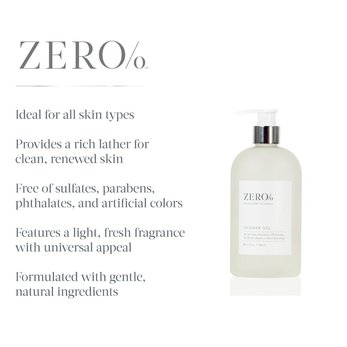 Gilchrist & Soames Zero% Unisex Shower Gel and Body Wash - 15.5 oz - Light & Fresh, Gently Cleansing, Zero Parabens, Sulfates, and Phthalates Avelisse