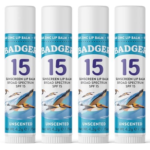 Badger Mineral Sunscreen Lip Balm SPF 15, Unscented, 4-Pack (.15 oz Each) – Reef Safe Zinc Oxide Lip Protection - görsel 2
