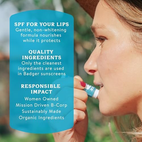 Badger Mineral Sunscreen Lip Balm SPF 15, Unscented, 4-Pack (.15 oz Each) – Reef Safe Zinc Oxide Lip Protection - görsel 12