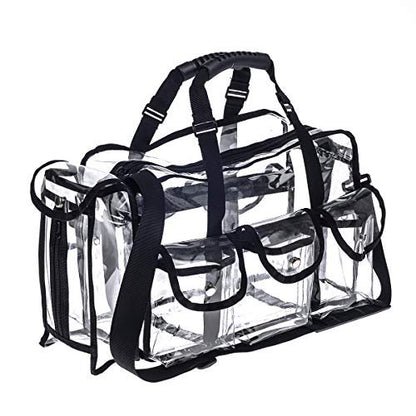 Jula Vance Professional Clear PVC Makeup Kits Organizer - Transparent Vinyl Travel Cosmetic Bag with 6 External Pockets & Tissue Holder (Black, 16x10x7 inches) Avelisse