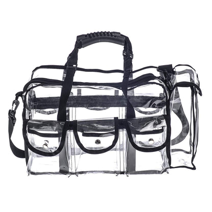 Jula Vance Professional Clear PVC Makeup Kits Organizer - Transparent Vinyl Travel Cosmetic Bag with 6 External Pockets & Tissue Holder (Black, 16x10x7 inches) Avelisse