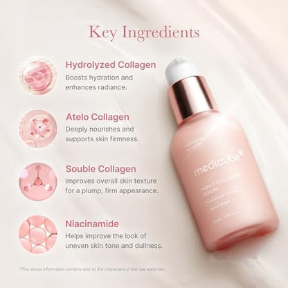 Medicube Triple Collagen Serum – Nourish Dull Skin with Triple Collagen Complex, Niacinamide & Hyaluronic Acid – Lightweight Korean Skincare Serum Avelisse