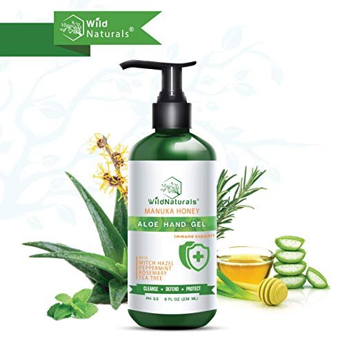 Wild Naturals Pure Aloe Vera Gel Hand Cleaner - Organic Waterless Purifying Wash with Manuka Honey, Witch Hazel, Peppermint, Oregano, Rosemary & Tea Tree Oil - 8 fl oz Avelisse
