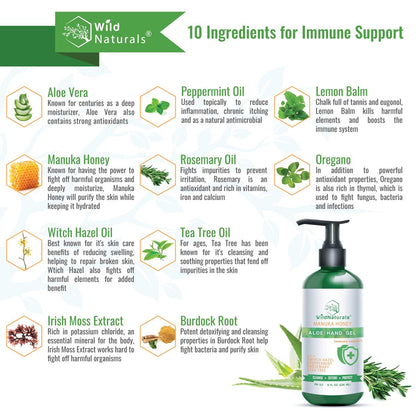 Wild Naturals Pure Aloe Vera Gel Hand Cleaner - Organic Waterless Purifying Wash with Manuka Honey, Witch Hazel, Peppermint, Oregano, Rosemary & Tea Tree Oil - 8 fl oz Avelisse