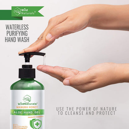Wild Naturals Pure Aloe Vera Gel Hand Cleaner - Organic Waterless Purifying Wash with Manuka Honey, Witch Hazel, Peppermint, Oregano, Rosemary & Tea Tree Oil - 8 fl oz Avelisse