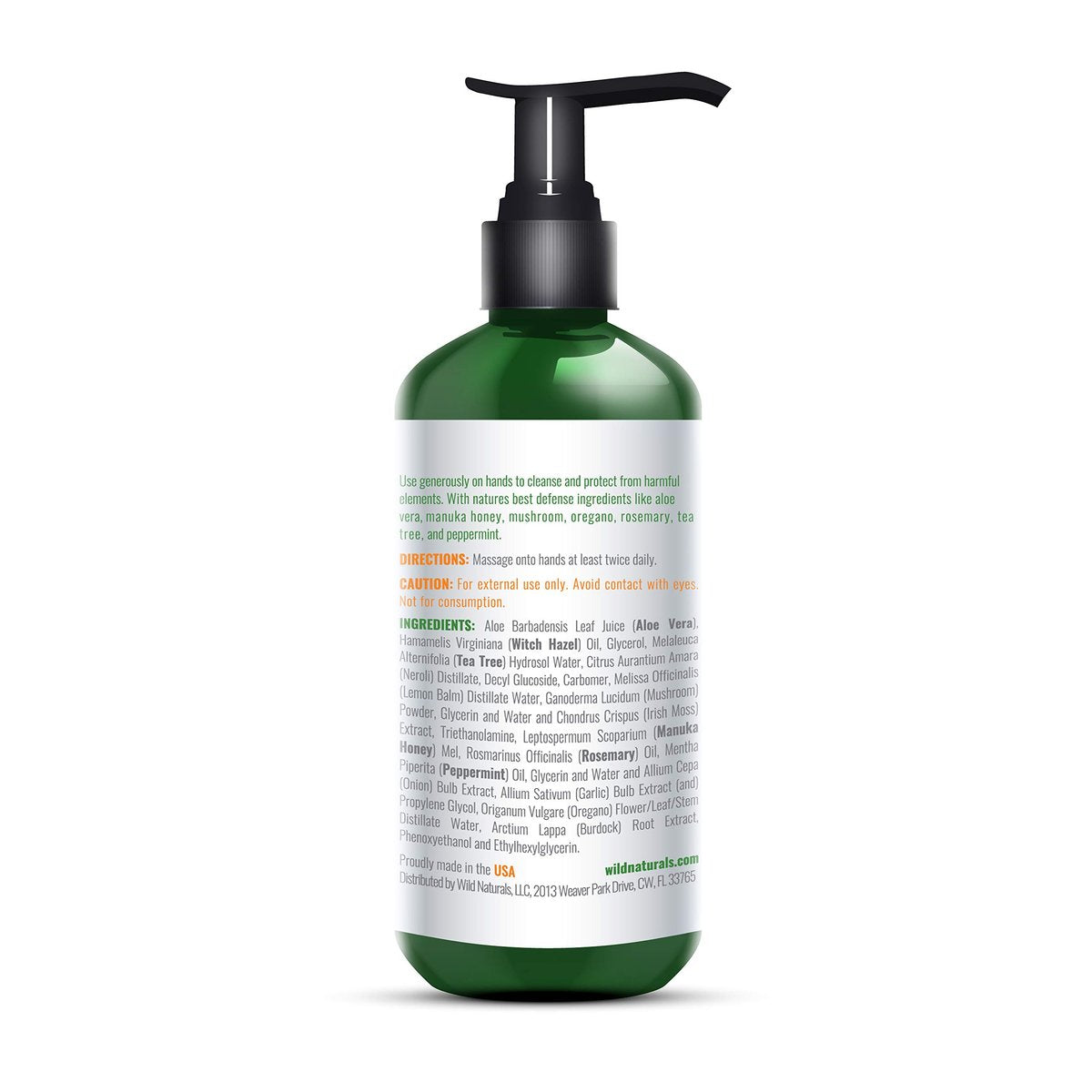 Wild Naturals Pure Aloe Vera Gel Hand Cleaner - Organic Waterless Purifying Wash with Manuka Honey, Witch Hazel, Peppermint, Oregano, Rosemary & Tea Tree Oil - 8 fl oz Avelisse