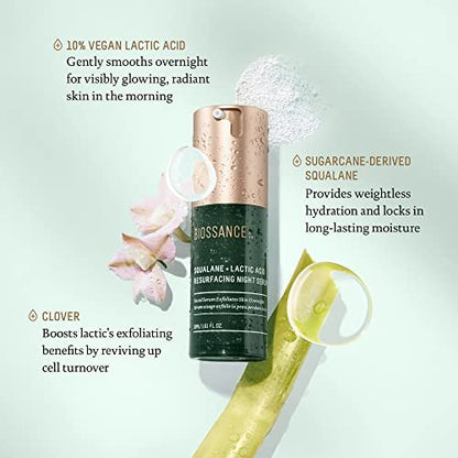 Biossance Squalane + Lactic Acid Resurfacing Night Serum - Vegan 10% Lactic Acid Face Serum for Skin Texture and Fine Lines, Gentle Night Exfoliant, Hydrating Pore Reducer, 1 oz Avelisse