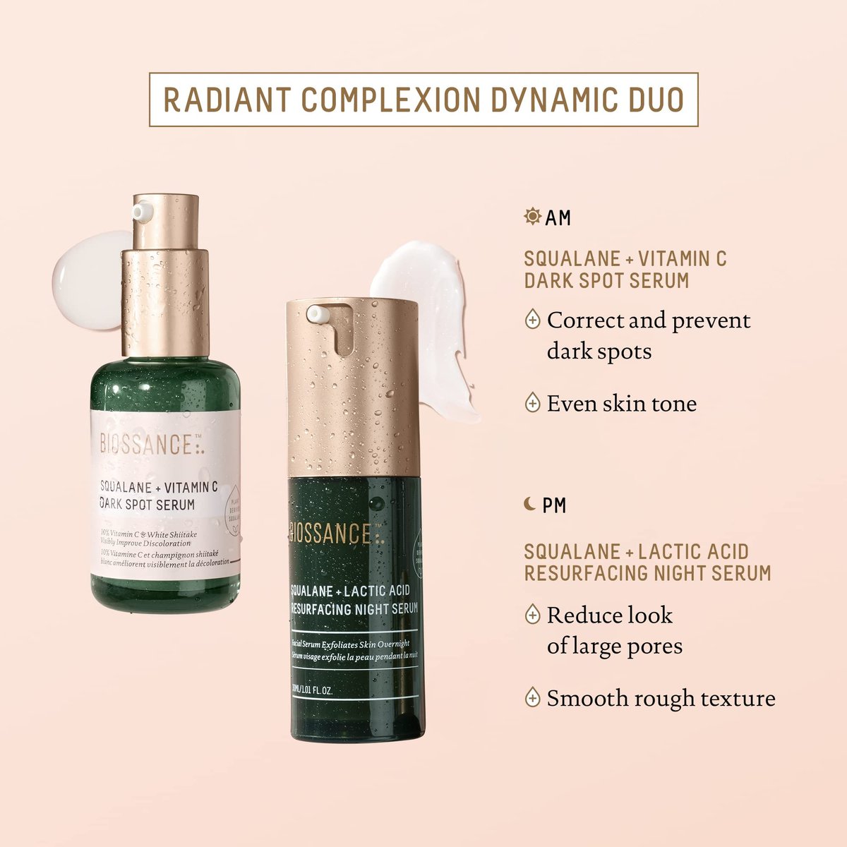 Biossance Squalane + Lactic Acid Resurfacing Night Serum - Vegan 10% Lactic Acid Face Serum for Skin Texture and Fine Lines, Gentle Night Exfoliant, Hydrating Pore Reducer, 1 oz Avelisse