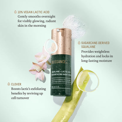 Biossance Squalane + Lactic Acid Resurfacing Night Serum - Vegan 10% Lactic Acid Face Serum for Skin Texture and Fine Lines, Gentle Night Exfoliant, Hydrating Pore Reducer, 1 oz Avelisse