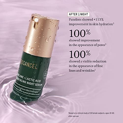 Biossance Squalane + Lactic Acid Resurfacing Night Serum - Vegan 10% Lactic Acid Face Serum for Skin Texture and Fine Lines, Gentle Night Exfoliant, Hydrating Pore Reducer, 1 oz Avelisse