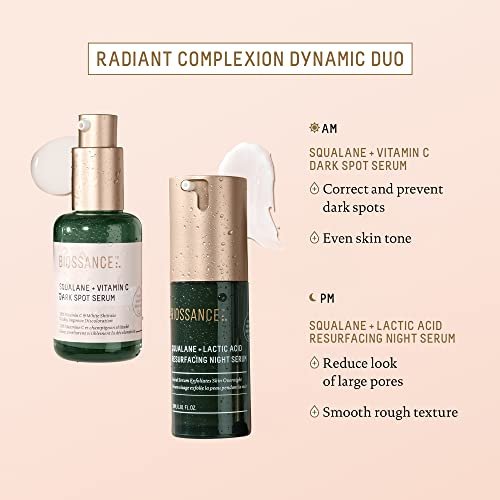 Biossance Squalane + Lactic Acid Resurfacing Night Serum - Vegan 10% Lactic Acid Face Serum for Skin Texture and Fine Lines, Gentle Night Exfoliant, Hydrating Pore Reducer, 1 oz Avelisse