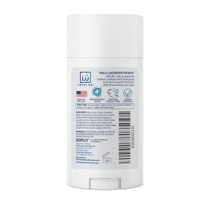Level Up Boys Deodorant – Aluminum-Free, Alcohol-Free, Paraben-Free, 24 Hr Odor Protection, Clean Fresh Scent, for Kids & Tweens, Made in the USA