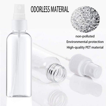 DreiWasser 5-Pack Small Spray Bottles 3.4oz (100ml) Clear PET Plastic for Essential Oils, Perfumes, Travel, Cleaning, Gardening