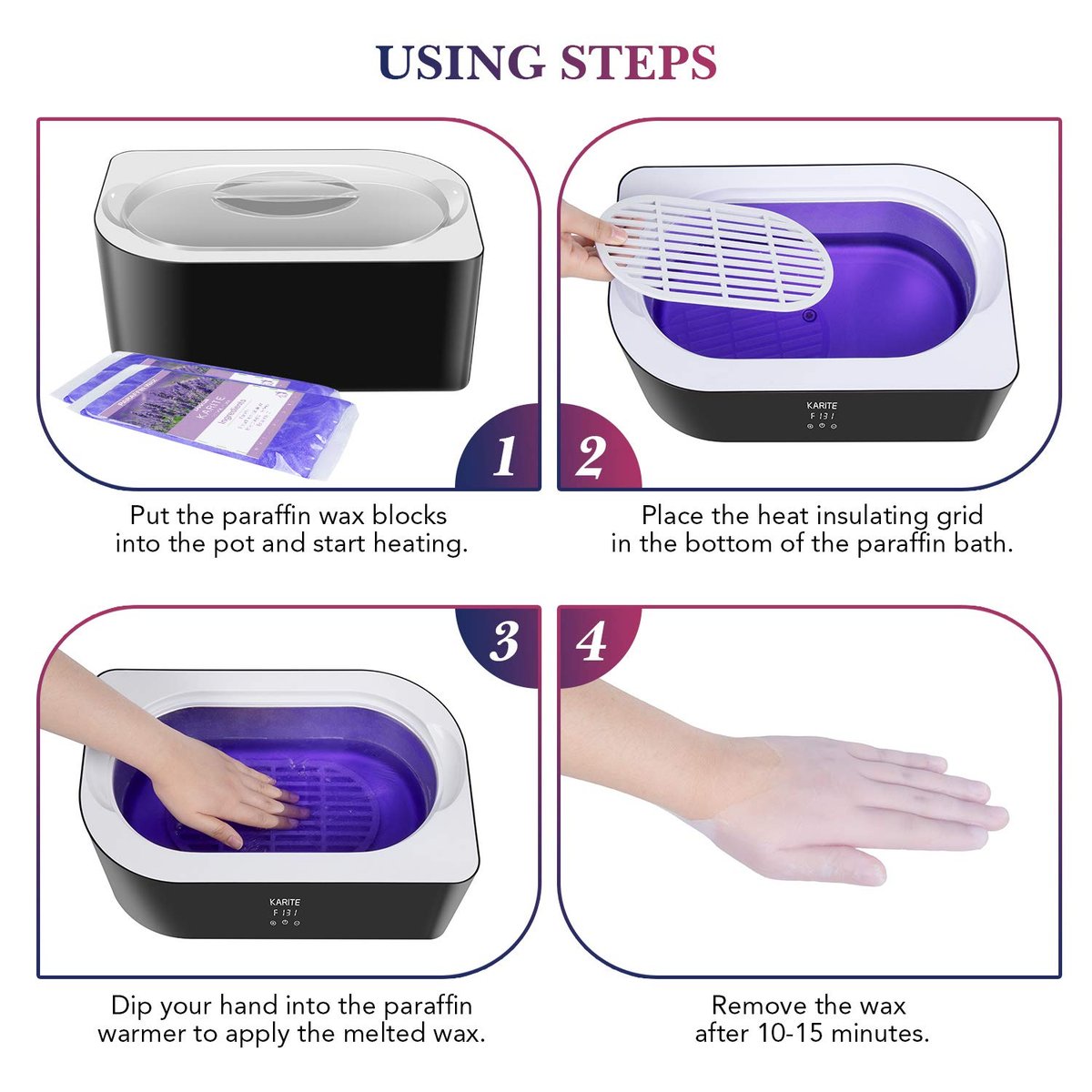 Karite Paraffin Wax Machine for Hands and Feet - 4000ml Wax Bath with Auto-Timer & Keep Warm Function - Moisturizing Paraffin Wax Warmer Kit (Black and White) Avelisse