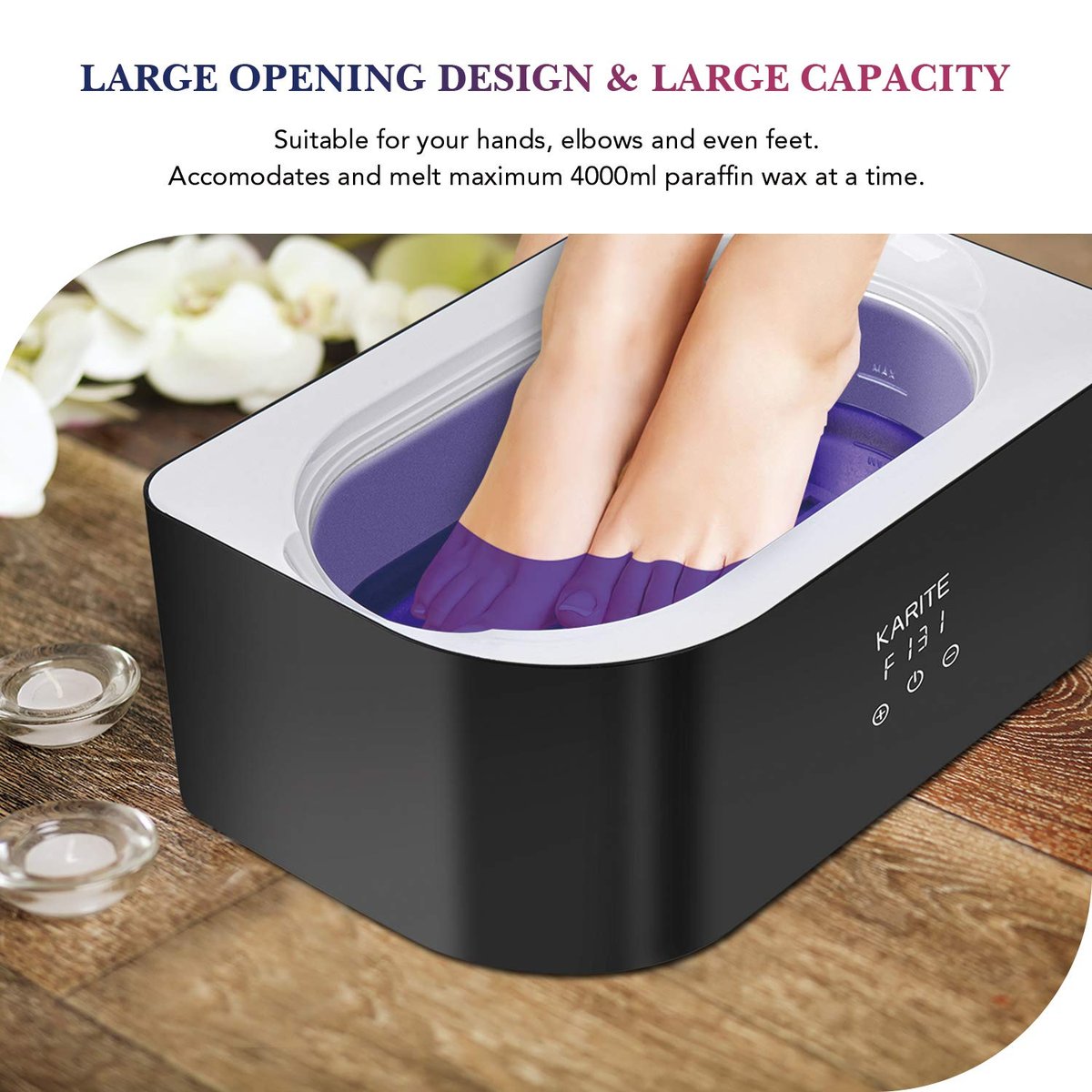 Karite Paraffin Wax Machine for Hands and Feet - 4000ml Wax Bath with Auto-Timer & Keep Warm Function - Moisturizing Paraffin Wax Warmer Kit (Black and White) Avelisse