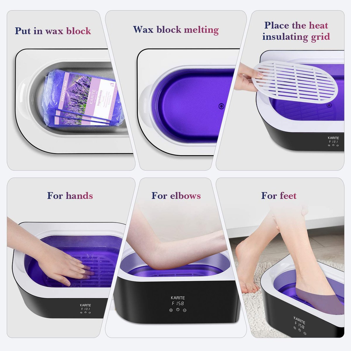 Karite Paraffin Wax Machine for Hands and Feet - 4000ml Wax Bath with Auto-Timer & Keep Warm Function - Moisturizing Paraffin Wax Warmer Kit (Black and White) Avelisse