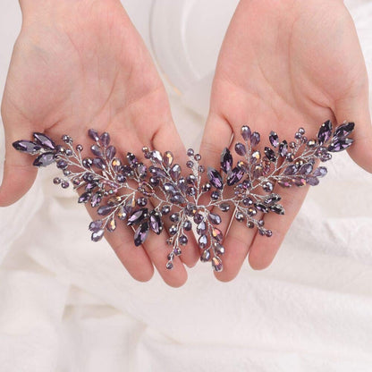 Denifery Emerald Green Rhinestone Wedding Hair Vine - Bridal Silver Jewelry Headpiece
