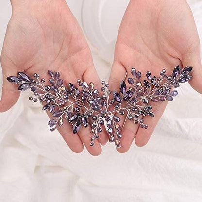 Denifery Emerald Green Rhinestone Wedding Hair Vine - Bridal Silver Jewelry Headpiece
