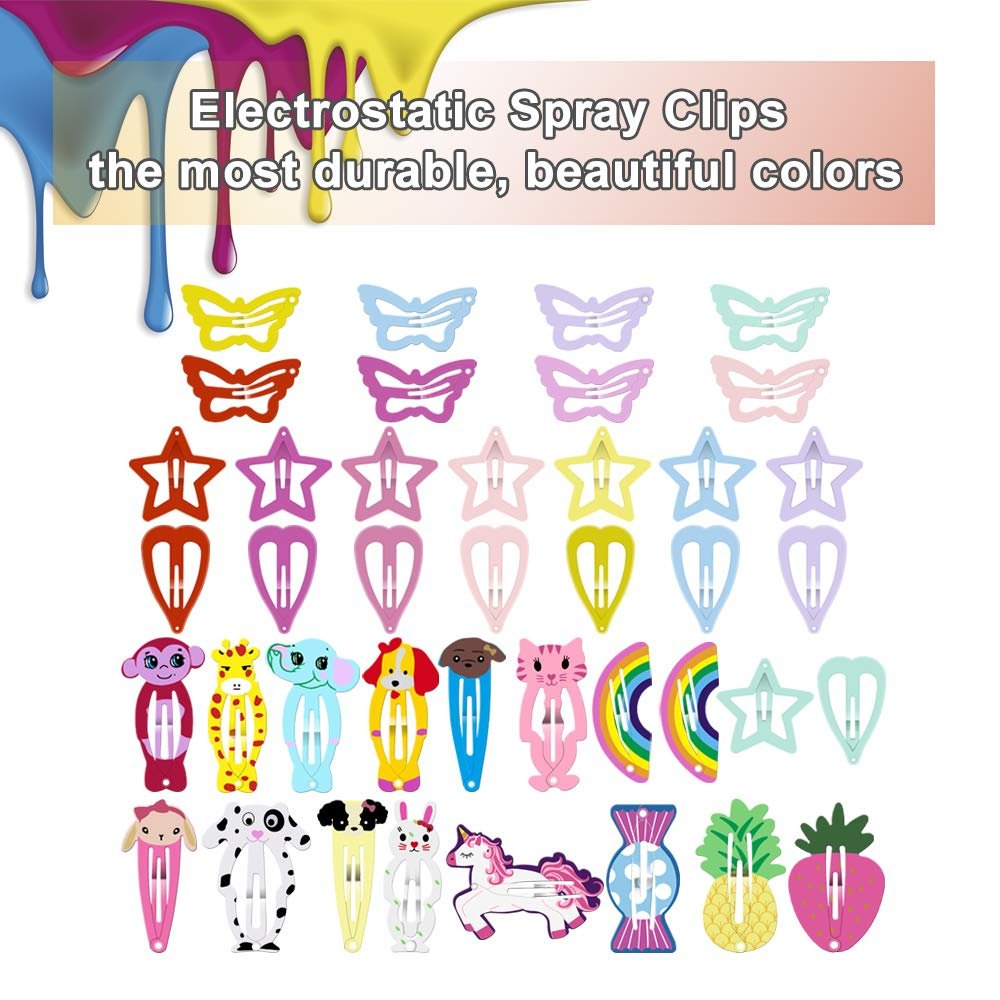 ECADY 100pcs Colorful Metal Snap Hair Clips for Girls, Toddlers, Kids - 2 Inch Multi-Colored Barrette Set - görsel 10