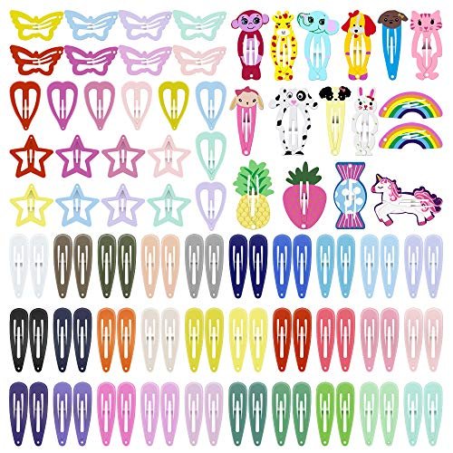 ECADY 100pcs Colorful Metal Snap Hair Clips for Girls, Toddlers, Kids - 2 Inch Multi-Colored Barrette Set - görsel 1