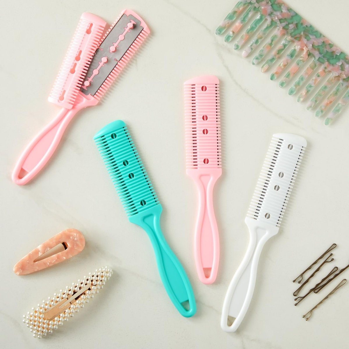 Glamlily Hair Thinning Razor Comb Set - Split End Trimmer - Effortless Thinning Comb - Pack of 4 (7.1 x 1.2 in, Assorted Colors) - görsel 5