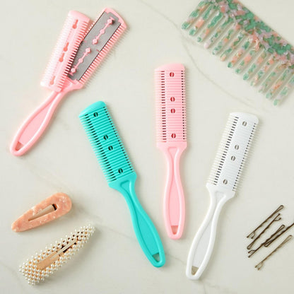 Glamlily Hair Thinning Razor Comb Set - Split End Trimmer - Effortless Thinning Comb - Pack of 4 (7.1 x 1.2 in, Assorted Colors)