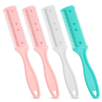 Glamlily Hair Thinning Razor Comb Set - Split End Trimmer - Effortless Thinning Comb - Pack of 4 (7.1 x 1.2 in, Assorted Colors)
