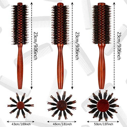 Boao 3-Piece Boar Bristle Round Hair Brush Set – Natural Wood Handle Brushes for Drying, Styling & Curling (10, 12, 14 Rows) Avelisse