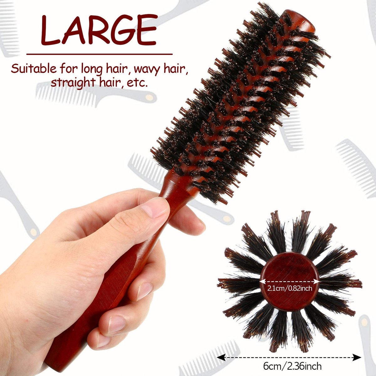 Boao 3-Piece Boar Bristle Round Hair Brush Set – Natural Wood Handle Brushes for Drying, Styling & Curling (10, 12, 14 Rows) Avelisse