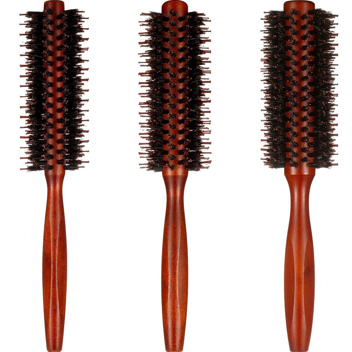Boao 3-Piece Boar Bristle Round Hair Brush Set – Natural Wood Handle Brushes for Drying, Styling & Curling (10, 12, 14 Rows) Avelisse